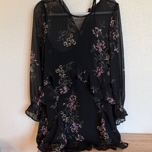 Astr Black Floral Long Sleeve Dress